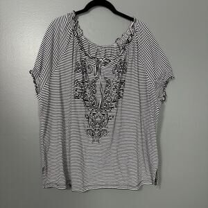 Faded Glory Black Striped Embroidered Boho Peasant Top - 3X - Women's Plus Size